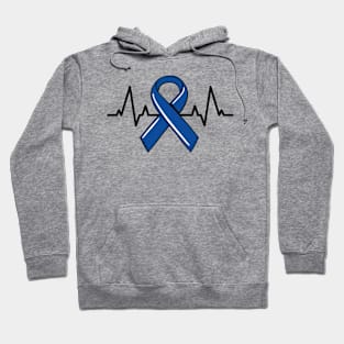 Colon Cancer Heartbeat Blue Ribbon Awareness Chemo Fight Hoodie